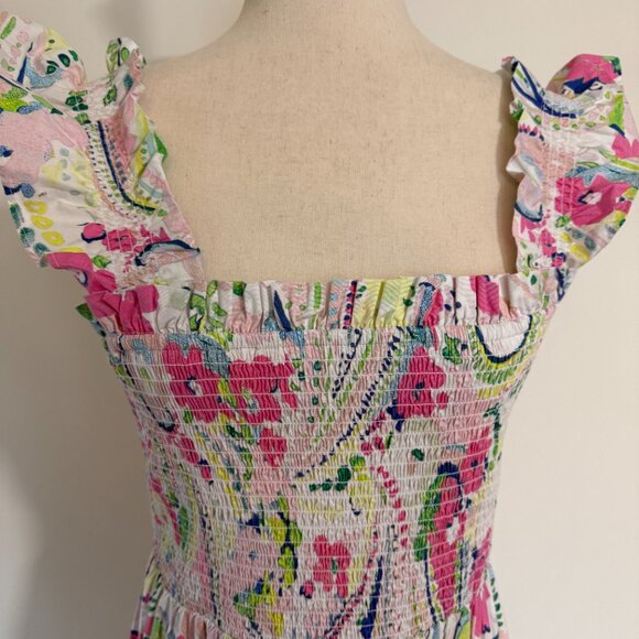 NWT Crown & Ivy Size Medium Smocked Midi Dress Floral Pink Green Sleeveless - Picture 9 of 10